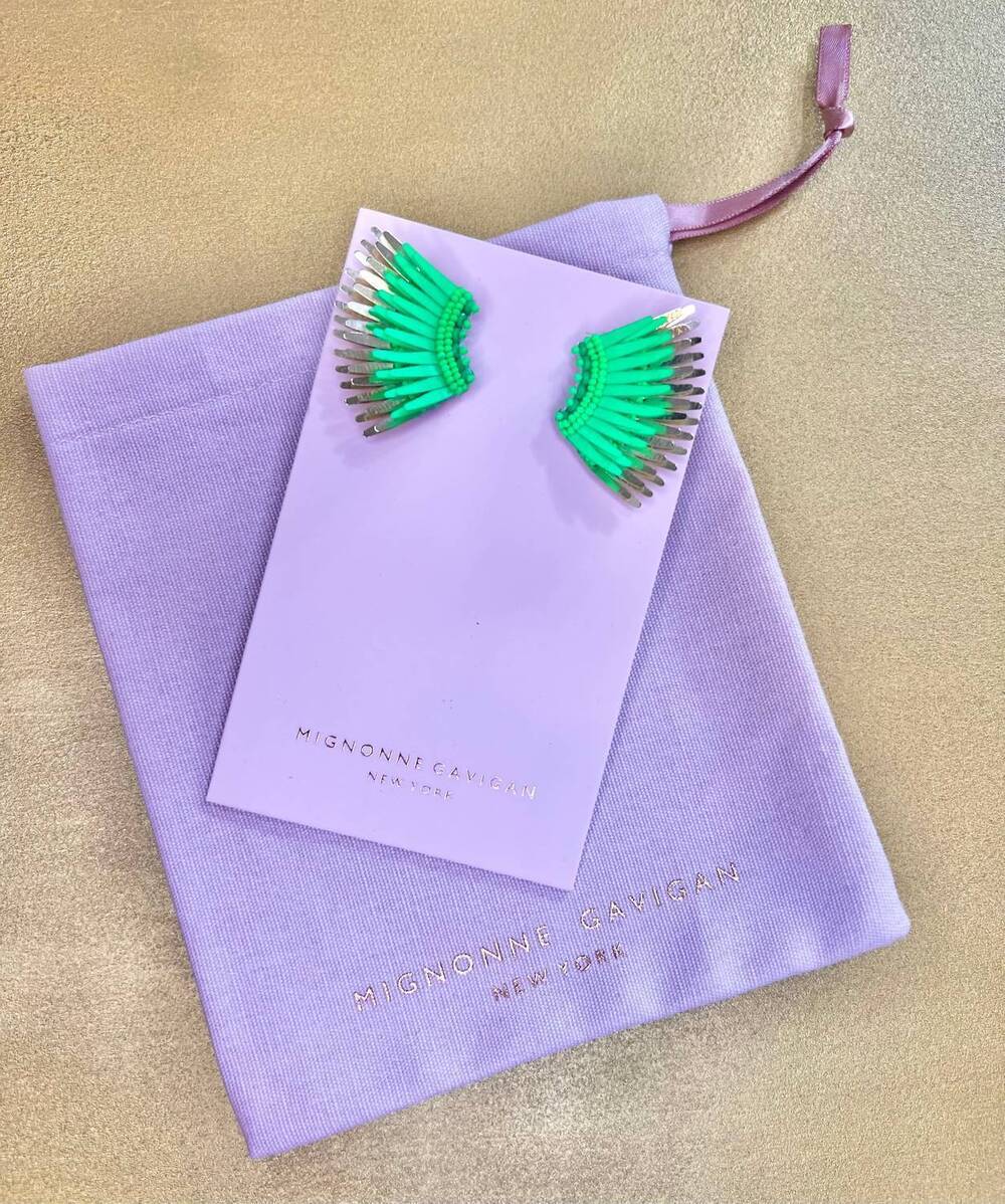 NEW MIGNONNE GAVIGAN mini madeline earrings in neon green